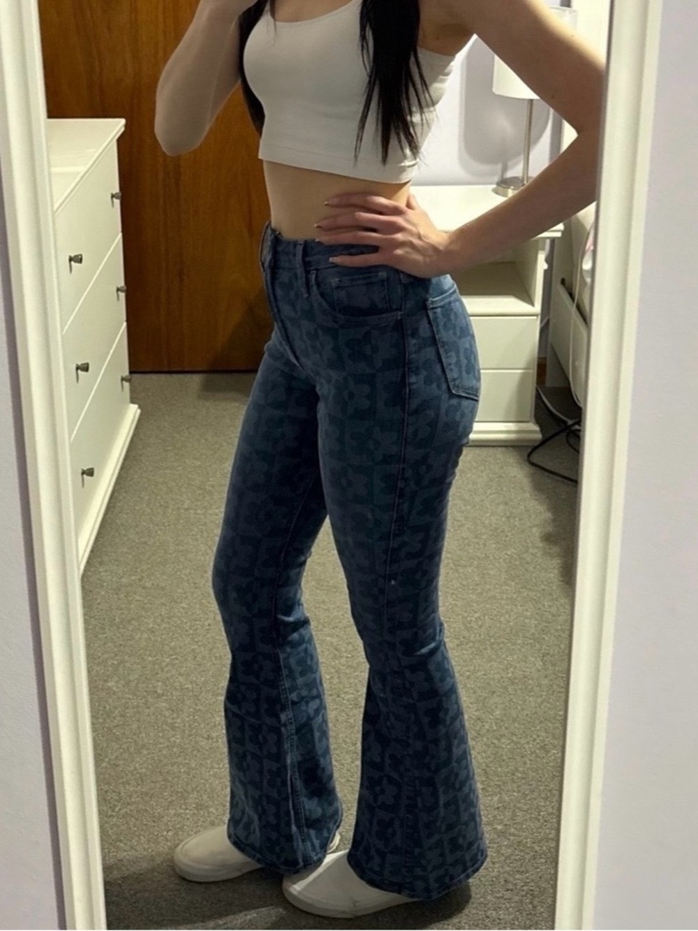 Hollister High-Rise Two-Tone Floral Vintage Flare Jeans